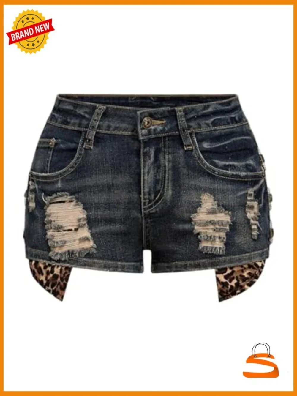 Y2K Cheetah Print Low Rise Distressed Jean Shorts